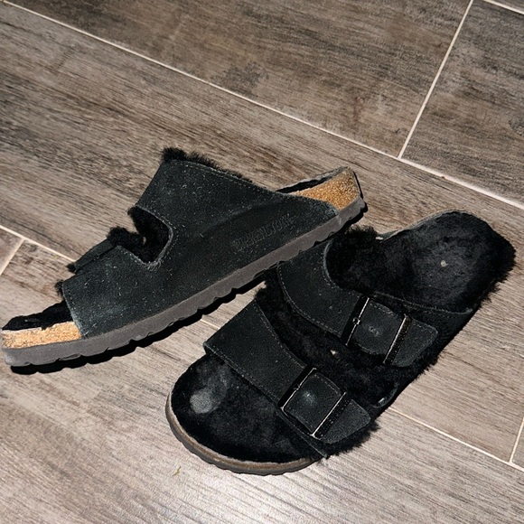 Birkenstock Arizona Shearling Suede Leather Sandals - Picture 2 of 4